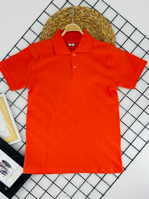 1210 Kısa Kol Unisex Yakalı Çocuk Lacost-TURUNCU