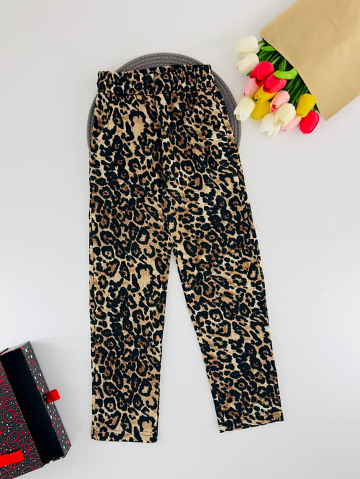 1569-2 Leopar Desen Bel Lastikli Bol Paça Kız Çocuk Tek Alt-LEOPAR