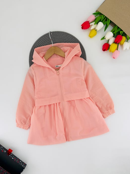 175-1 Kapşonlu Kolları Lastikli Kız Çocuk Soft Kumaş Yağmurluk-PEMBE