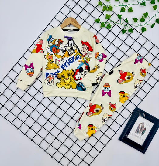 18501 Best Friends Dijital Baskı Erkek Çocuk Mevsimlik Takım-KREM