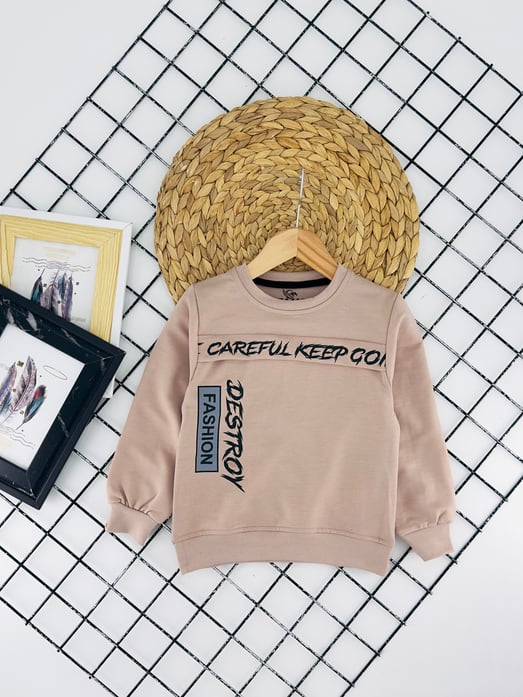 190300 Careful  Keep Yazılı Baskılı Erkek Çocuk Penye Sweat-TAŞ