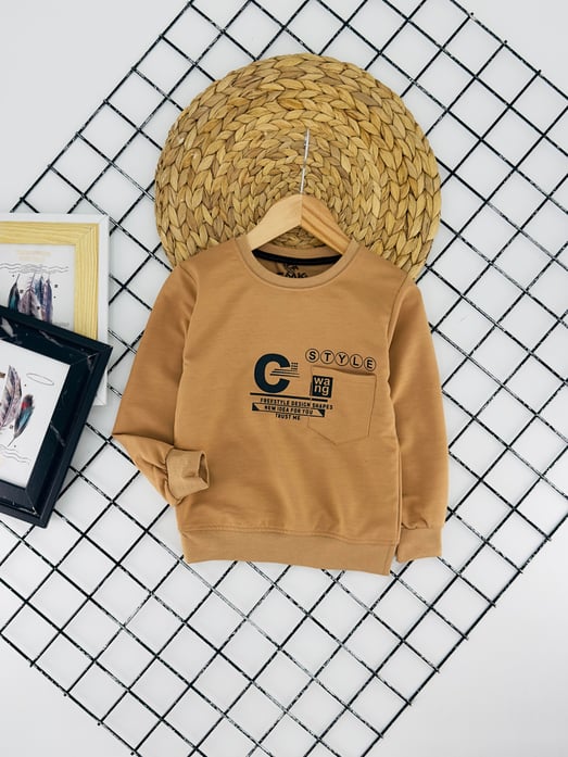 190320 Styl Yazılı Baskılı Erkek Çocuk Penye Sweat-TABA