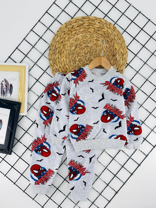 2023-6 Spdm Yazılı Baskılı Erkek Çocuk Şardonlu Pijama Takımı-GRİ