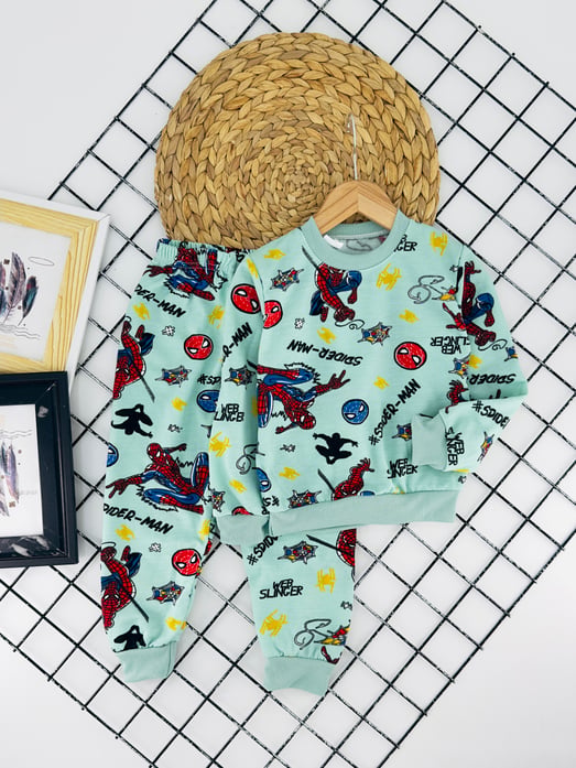2023 Slinger Örmck Baskılı Erkek Çocuk Şardonlu Pijama Takımı-YEŞİL