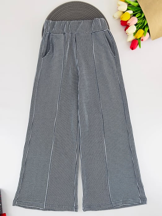 20258 Çizgili Kumaş Kız Çocuk Tek Alt-LACİVERT