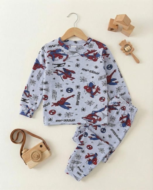 2026-6 Spdm Yazılı Baskılı Fitilli Kumaş Erkek Çocuk Pijama Takımı-MAVİ