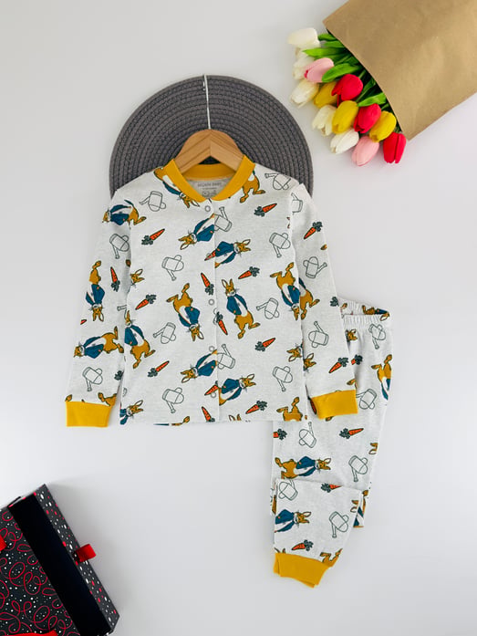 2094-6 Tavşan Havuç Baskılı Çıtçıtlı Unisex Takım-GRİ