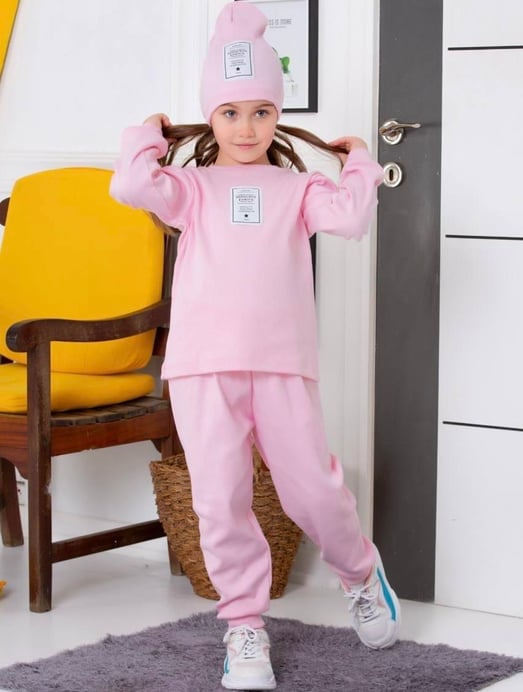 2361 Üçlü Bereli Kız Çocuk Takım-TOZ PEMBE
