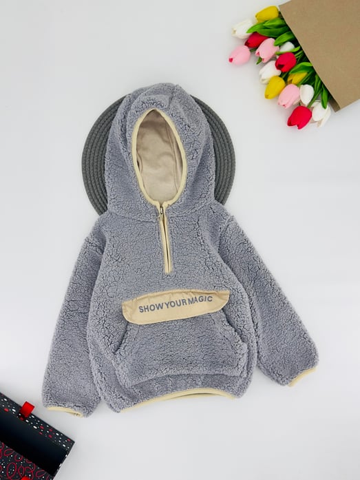 25602 Showyourmagıc yazılı Fermuarlı Kız Çocuk Sweat-GRİ