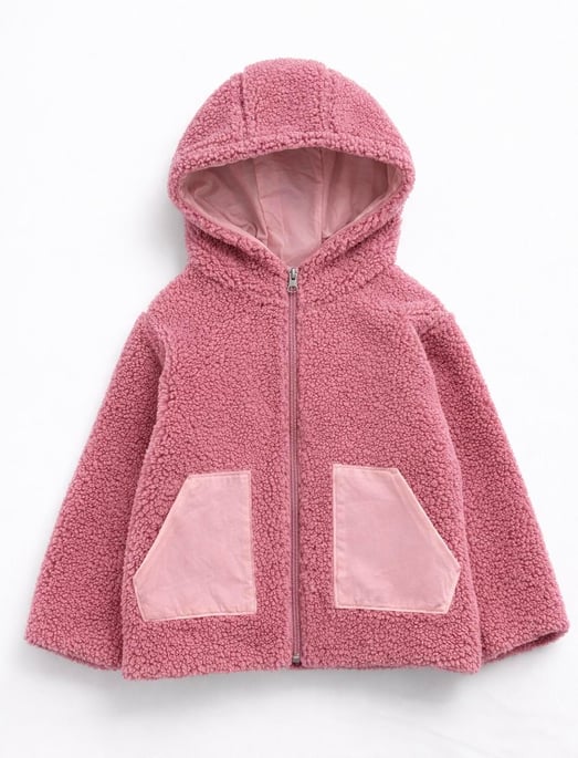 25611-1 Önü İki Cepli Kız Çocuk Polar Hırka-PEMBE