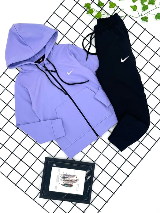 310-2 Yazı  Baskılı Dalgıç Kumaş Unisex Eşofman Takımı-LİLA