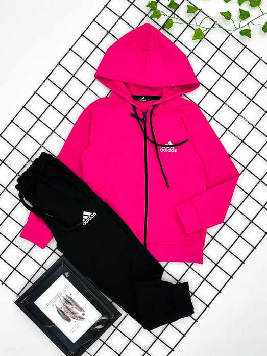 310-3 Yazı  Baskılı Unisex Dalgıç Kumaş Eşofman Takımı-FUŞYA