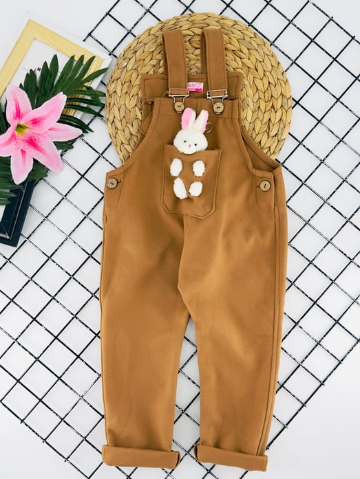 310-6 Ayıcık Detaylı Bahçıvan Kız Tulum-KAHVE