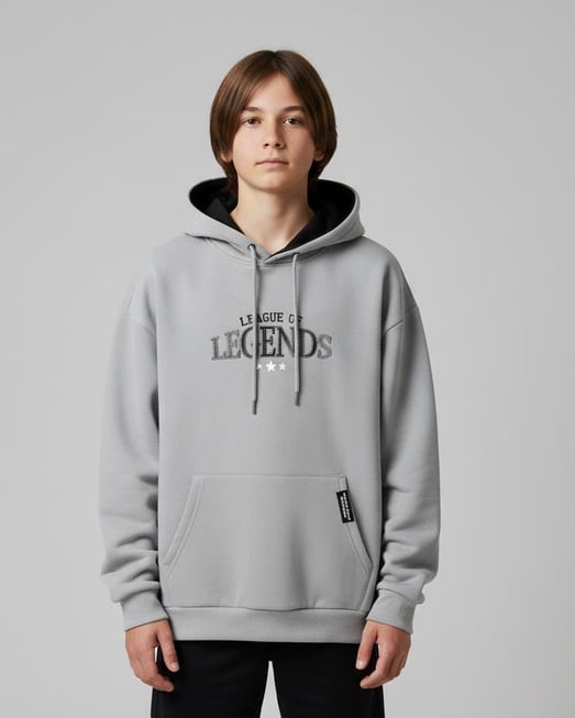 3264101 Legends Yazılı Kapşonlu Erkek Çocuk Sweat-KOYU GRİ