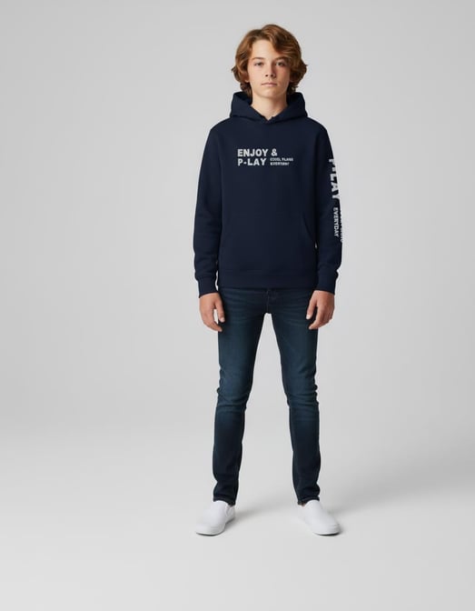 3264365 Enjoy Yazılı Kapşonlu İki İplik Erkek Çocuk Sweat-LACİVERT