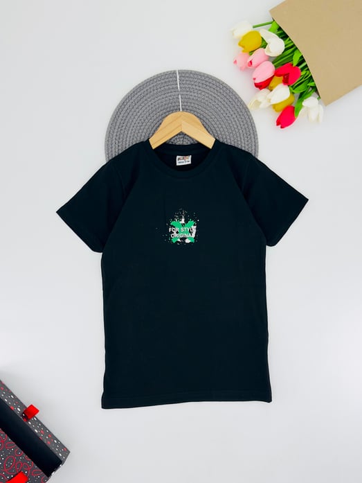 3300-13 For Style Yazılı Baskılı Erkek Çocuk Penye Tişört 2221-SİYAH
