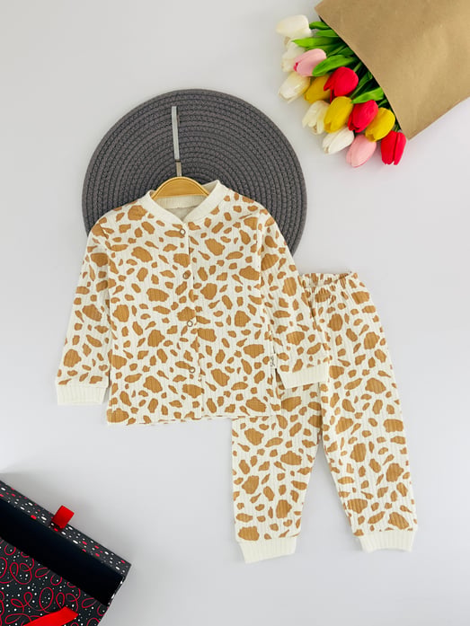 3402-1 Zebra Desen Çıtçıtlı Penye Takım-BEYAZ