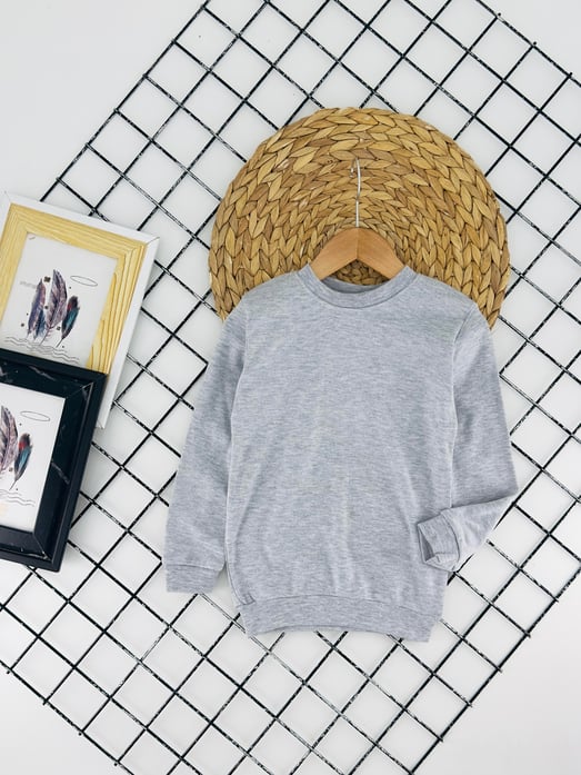 3500 İki İplik Düz Renk Unisex Penye Sweat-GRİ