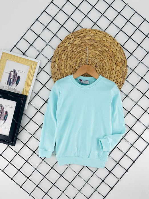3500 İki İplik Düz Renk Unisex Penye Sweat-SU YEŞİLİ