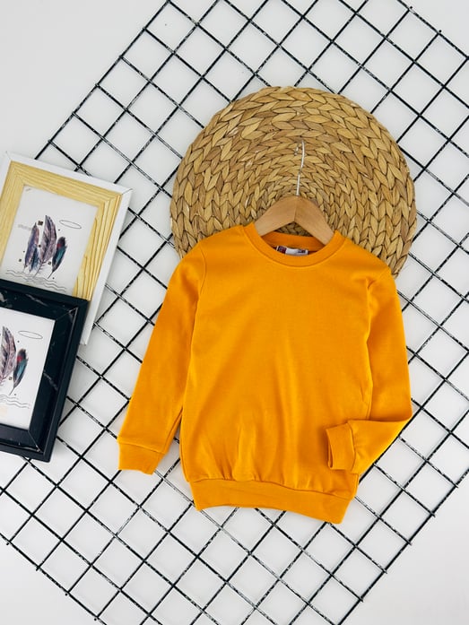 3500 İki İplik Düz Renk Unisex Penye Sweat-HARDAL