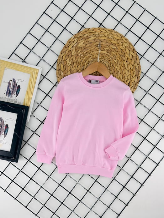 3500 İki İplik Düz Renk Unisex Penye Sweat-PEMBE