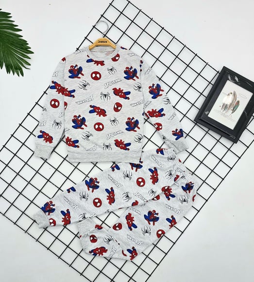 3802 Spiderman Baskılı Erkek Mevsimlik Pijama Takımı (3-7 Yaş)-BEYAZ