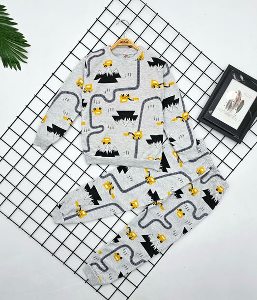 3806 Yoldesen Baskılı Erkek Pijama Takımı (3-7 Yaş)-GRİ
