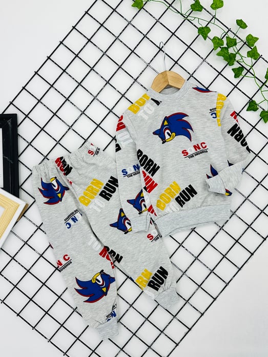 3808 Sonic Baskılı Erkek Pijama Takımı-GRİ