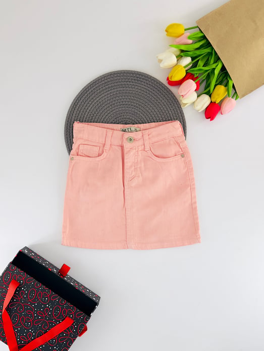 4196-2 Licralı Gabardin Kız Çocuk Keten Etek-PEMBE