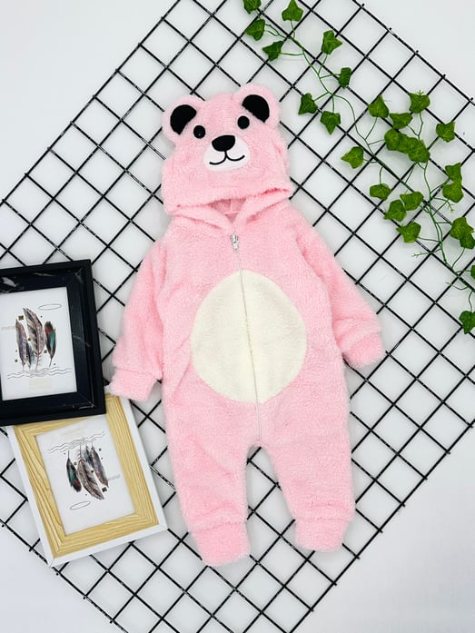 5172 Ayıcıklı Welsoft Unisex Tulum-TOZ PEMBE