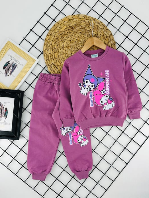 629 My Melody Yazılı Krm Baskılı Kız Çocuk İki İplik Penye Takım-MÜRDÜM