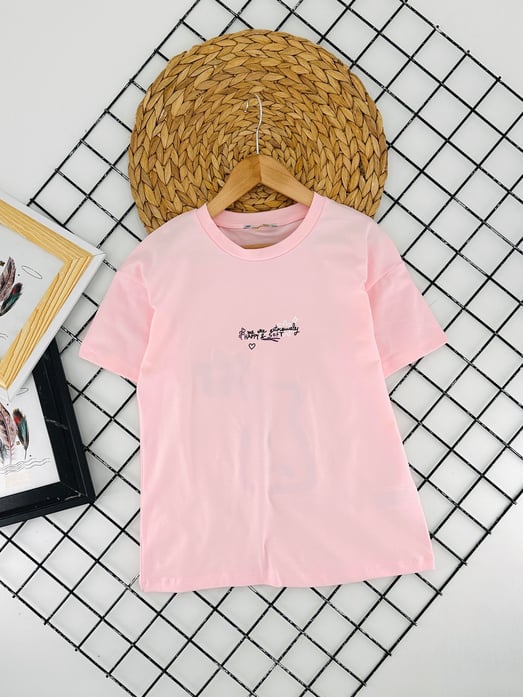 725678 Happy Soft Baskılı Kız Çocuk Penye Tişört-TOZ PEMBE
