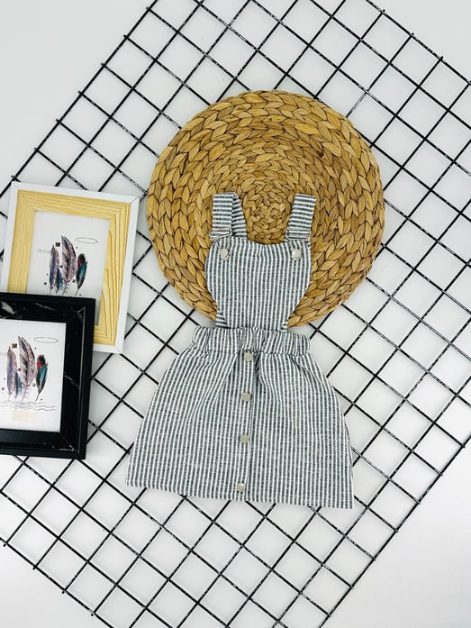 7400 Önü Kalpli Kız Çocuk Suyolu Kumaş Kız Çocuk Salopet-GRİ