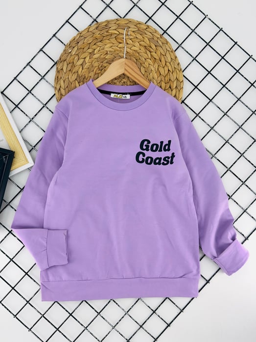 824612 Gold Goast YazılıBaskılı İki İplik Şardonlu Unısex Çocuk Sweat-LİLA