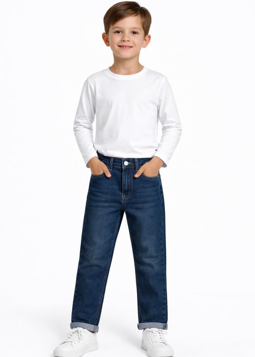 825-4 Erkek Çocuk Baggy Kot Pantolon (11/15 Yaş)-KOYU MAVİ