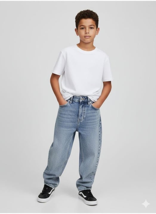 825-4 Erkek Çocuk Baggy Kot Pantolon (11/15 Yaş)-AÇIK MAVİ
