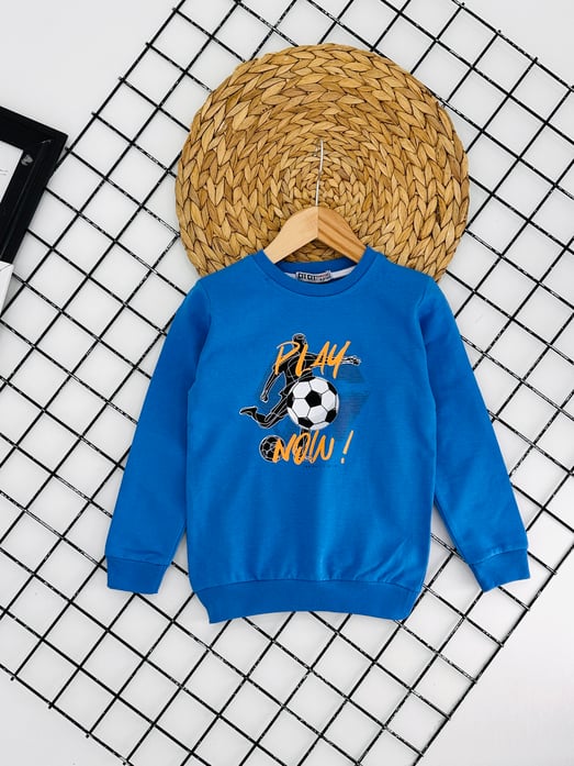 8292 Play Now Top Baskılı Erkek Çocuk Sweat-MAVİ