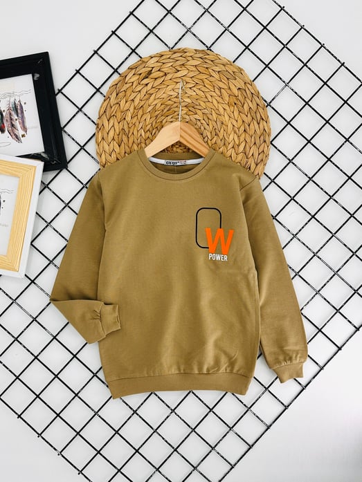 8375 W Power Yazılı Erkek Çocuk  Sweat-BEJ