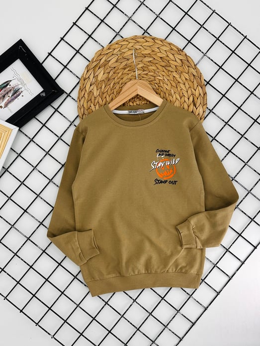 8377 Stay Wild Yazılı Sweat-BEJ