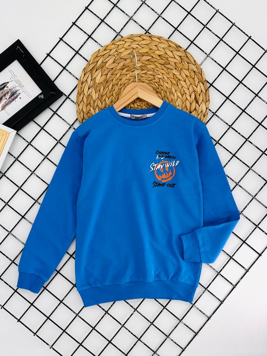 8378 Stay Wild Yazılı Erkek Çocuk Sweat-MAVİ