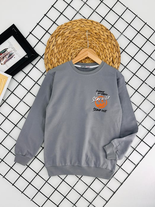 8378 Stay Wild Yazılı Erkek Çocuk Sweat-GRİ