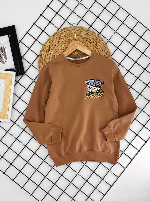 8381 Trust Youw Yazılı Erkek Çocuk Sweat-KAHVE