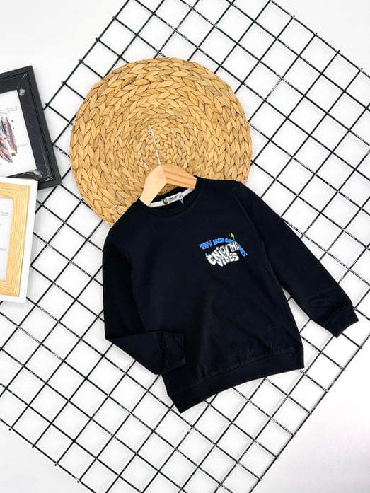 9133 Arka Baskılı Enjoy The Yazılı Erkek Çocuk Sweat-SİYAH