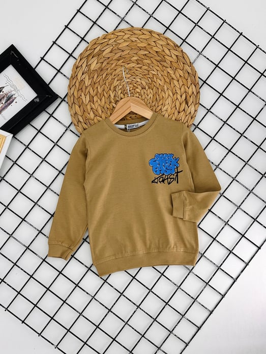 9136 Arka Baskılı Sunday Yazılı Erkek Çocuk Sweat-BEJ