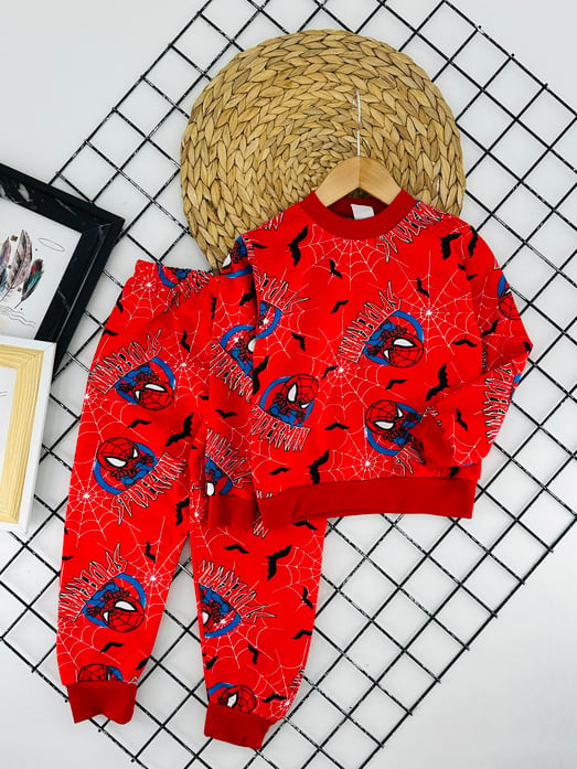 1000-19 Spdr  Baskılı Erkek Çocuk Penye Pijama Takımı-KIRMIZI