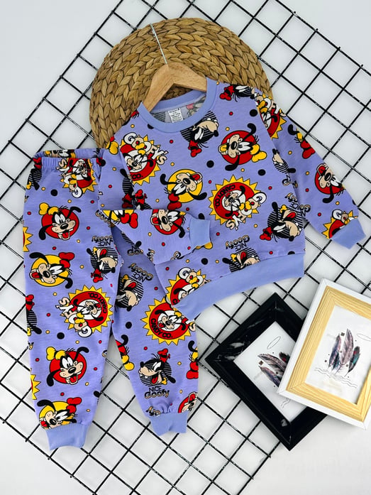 1000-38 Çoklu Donald Baskılı Kız Çocuk Penye Pijama Takımı-LİLA
