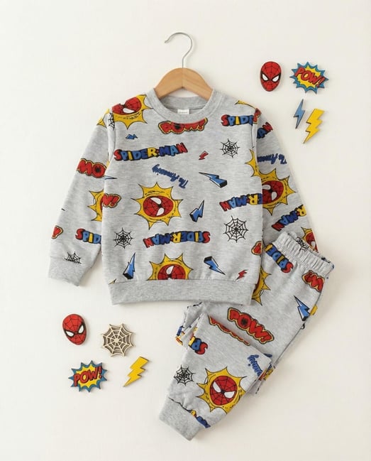 1000-55 Spdm Ağ Baskılı Erkek Çocuk Pijama Takımı-GRİ