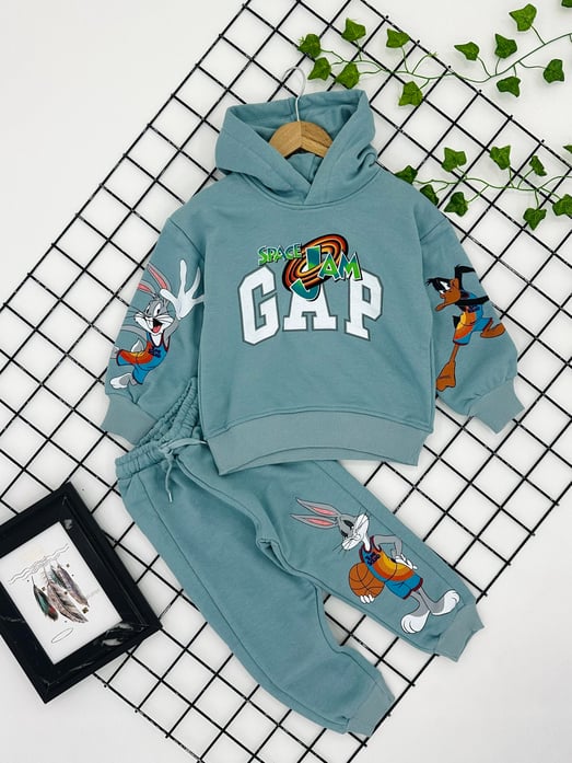 10186 Space jam Baskılı Erkek Çocuk Şardonsuz Üç İplik Takım-YEŞİL
