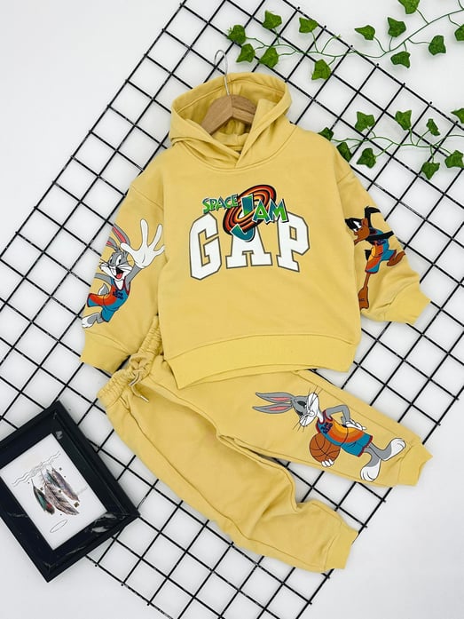 10186 Space jam Baskılı Erkek Çocuk Şardonsuz Üç İplik Takım-SARI