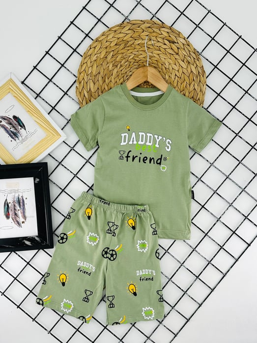 1020-3 Daddy's Best Baskılı Erkek Şortlu Takım-YEŞİL